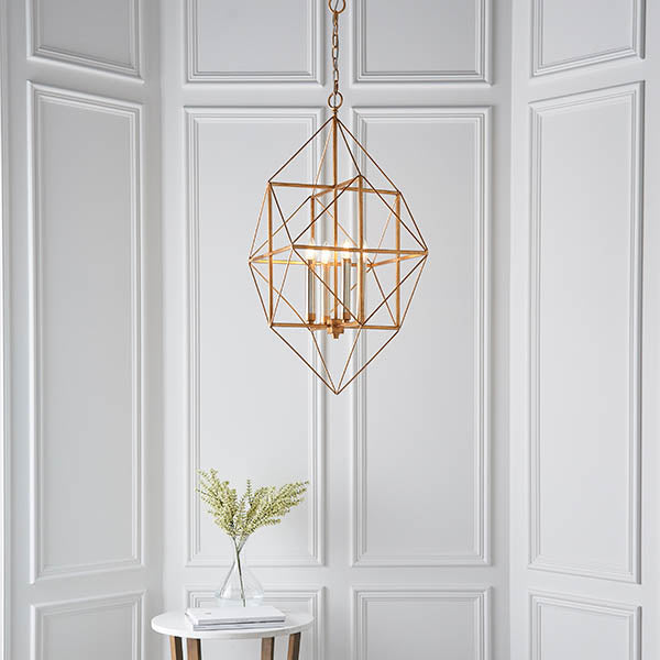 Utopia Frame 4 Light Pendant - Antique Gold With Silver Leaf - 57cm Diameter