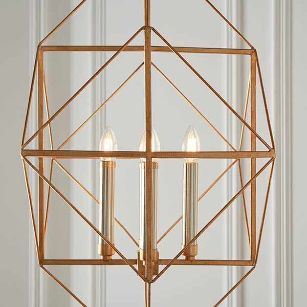 Utopia Frame 4 Light Pendant - Antique Gold With Silver Leaf - 57cm Diameter