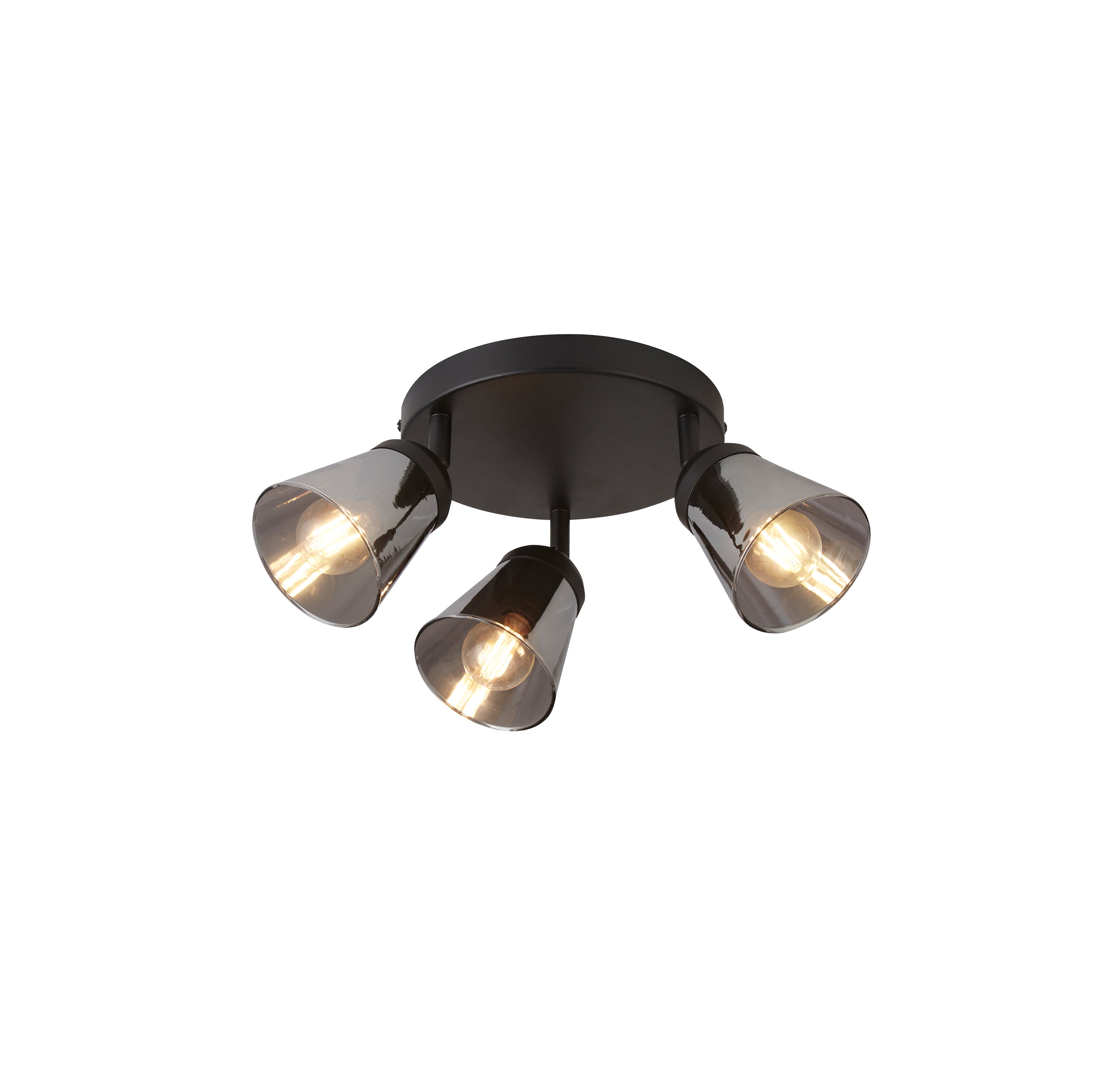 Searchlight Martin 3 Light Round Spotlight - Black Metal With Smoked Glass