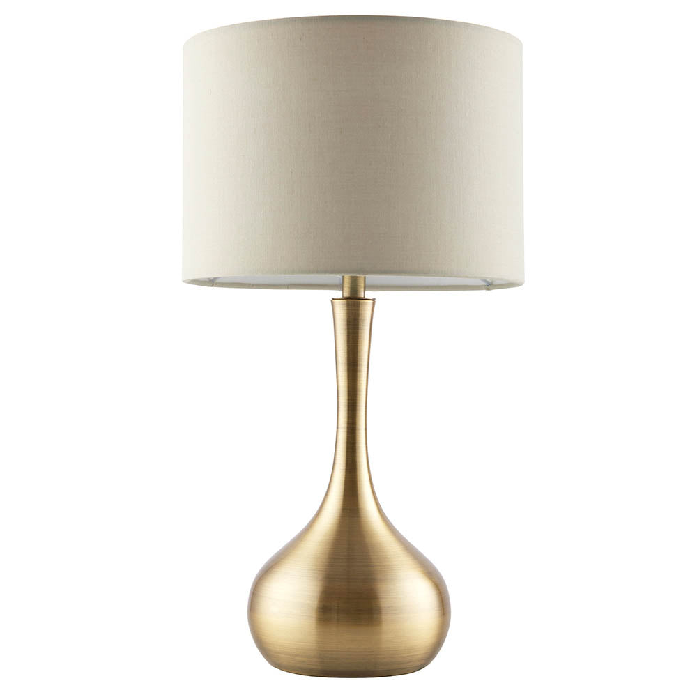 Endon Piccadilly Single Light Table Lamp - Soft Brass Plate & Taupe Fabric