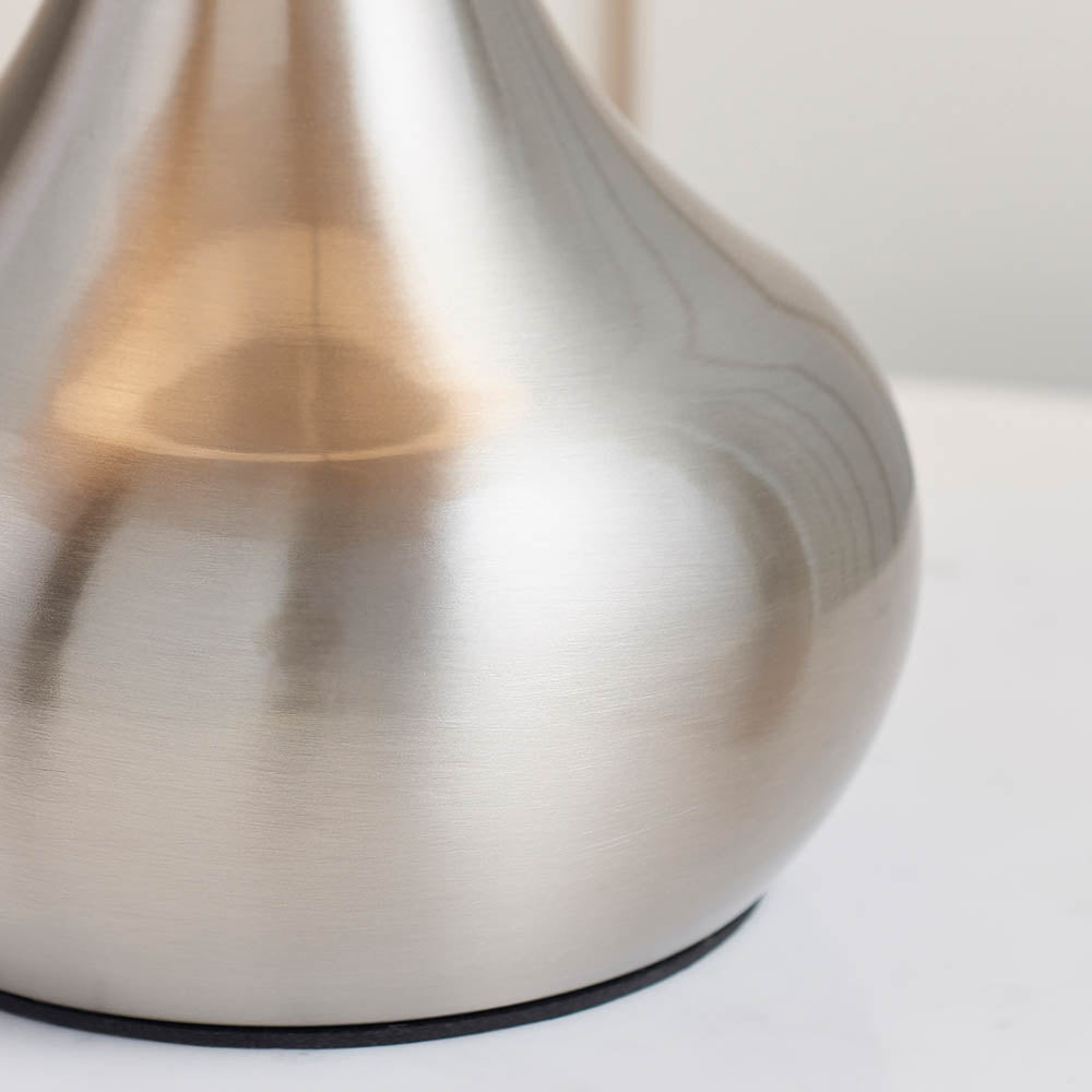 Endon Piccadilly Single Light Table Lamp - Satin Nickel Plate & Grey & Silver Fabric