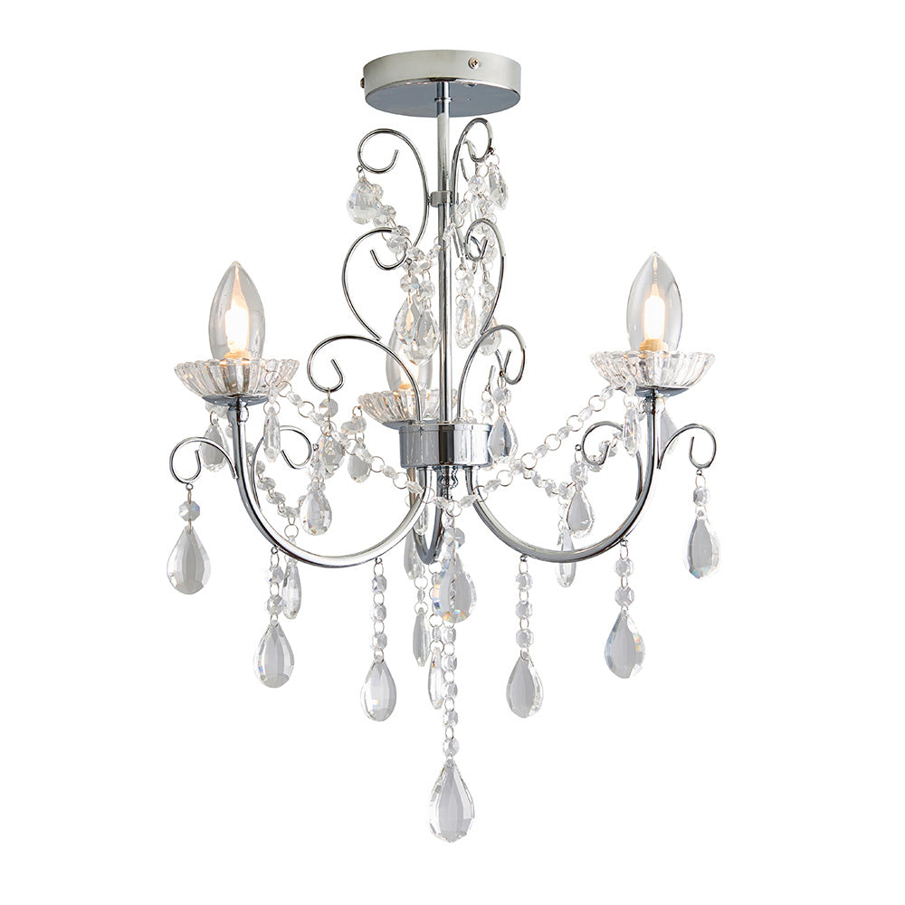 Endon Tabitha 3 Light Semi Flush Fitting - Chrome Plate & Clear Crystal