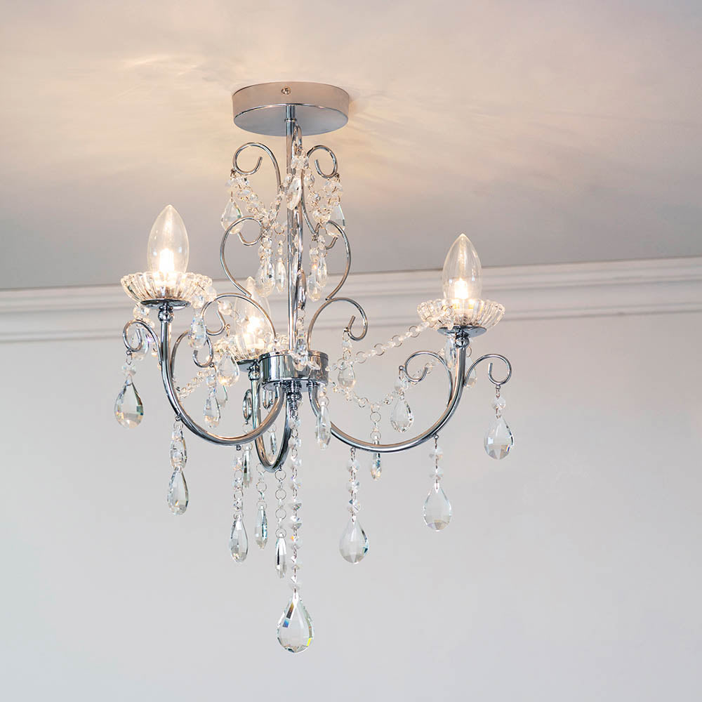Endon Tabitha 3 Light Semi Flush Fitting - Chrome Plate & Clear Crystal