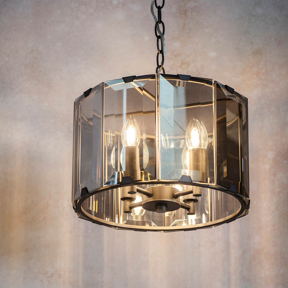 Endon Clooney 4 Light Pendant - Matt Grey & Silver & Smoked Bevelled Glass