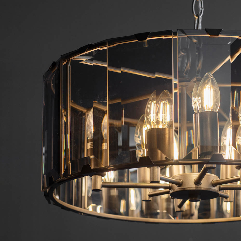 Endon Clooney 8 Light Pendant - Matt Grey & Silver & Smoked Bevelled Glass