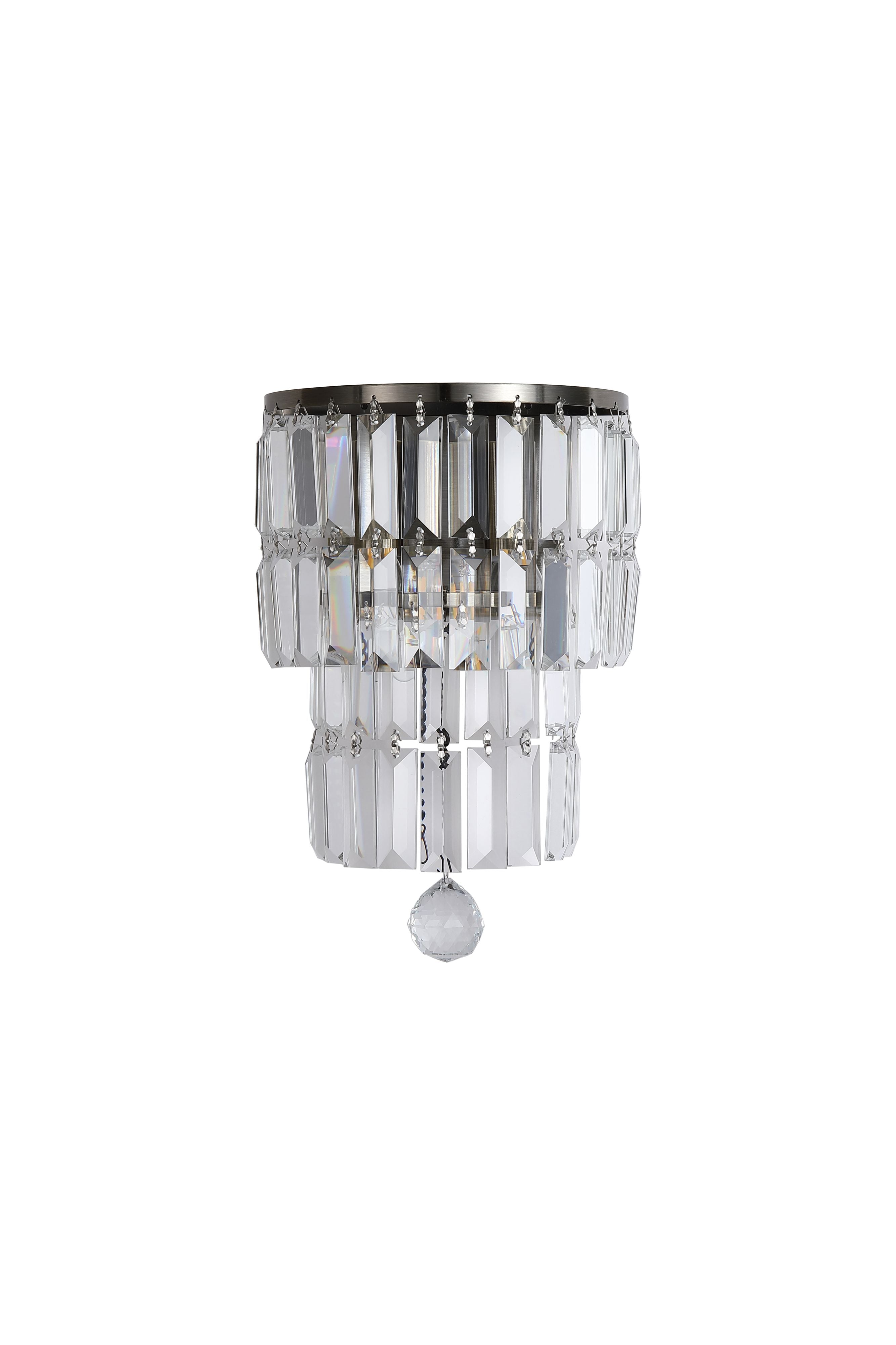 Searchlight Empire 2 Light Wall Light in antique brass and clear crystal, unlit studio shot on a white background