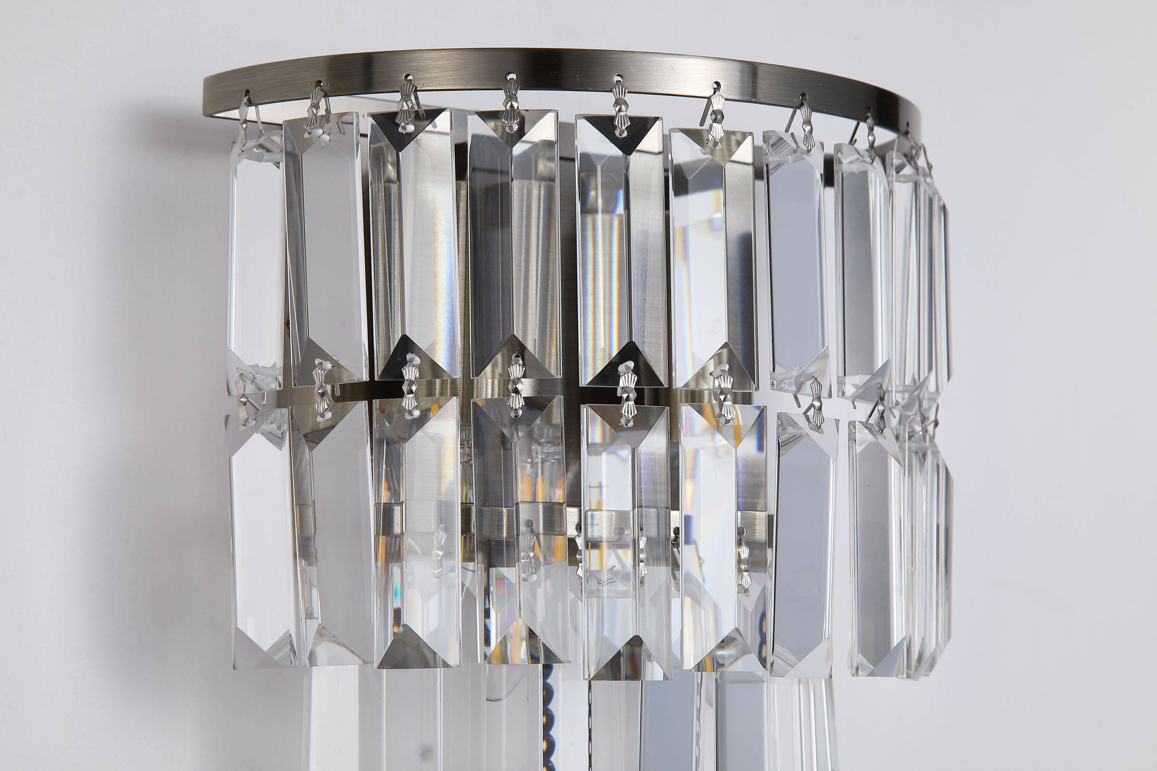 Close up of the crystal tiles and brass fixings on the Empire 2 Light Wall Light