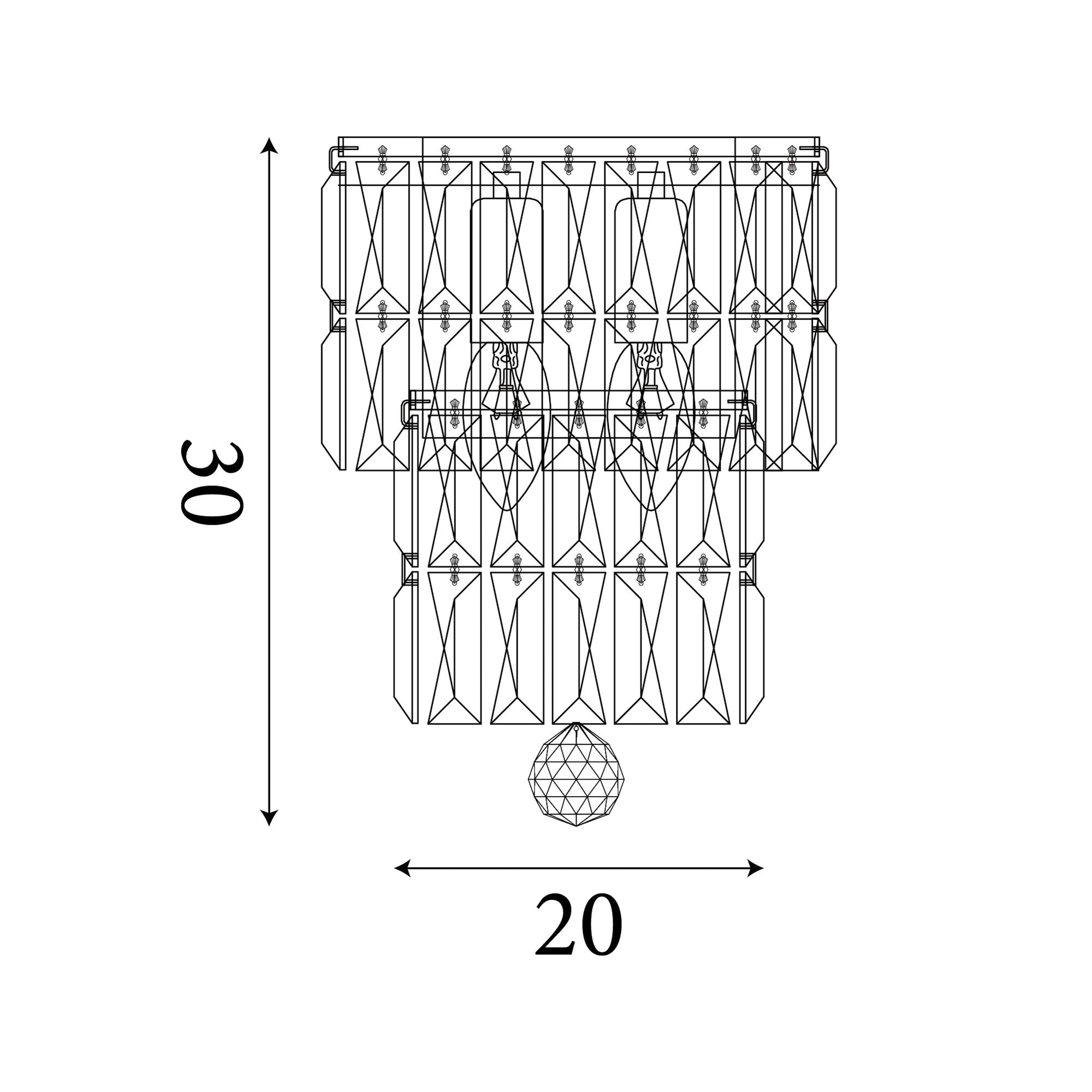 Technical line drawing of the Empire 2 Light Wall Light showing dimensions of 30cm height by 20cm width