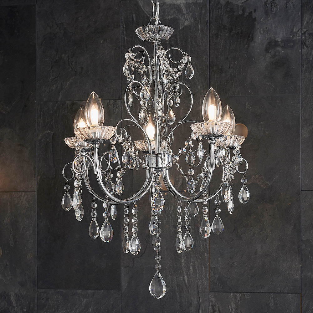 Endon Tabitha 5 Light Pendant - Chrome Plate & Clear Crystal