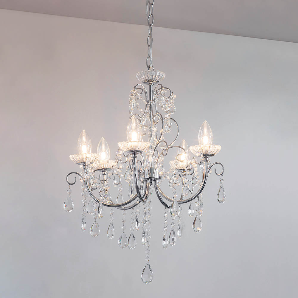 Endon Tabitha 5 Light Pendant - Chrome Plate & Clear Crystal