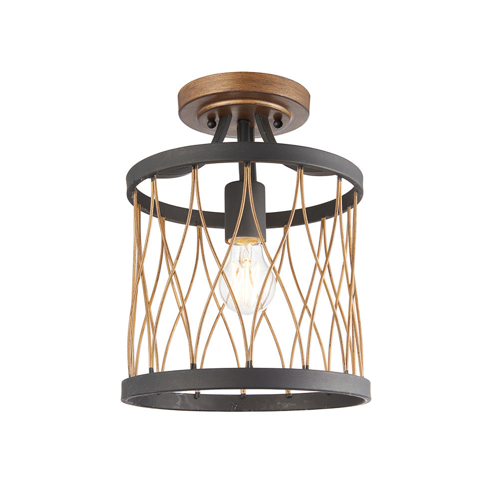 Endon Heston Single Light Flush Fitting  - Matt Black & Rustic Bronze Paint
