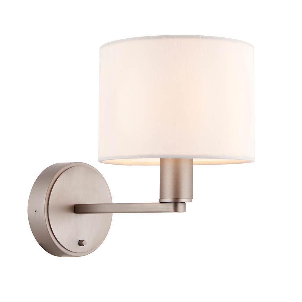 Endon Daley Single Wall Light - Matt Nickel & Vintage White Faux Silk