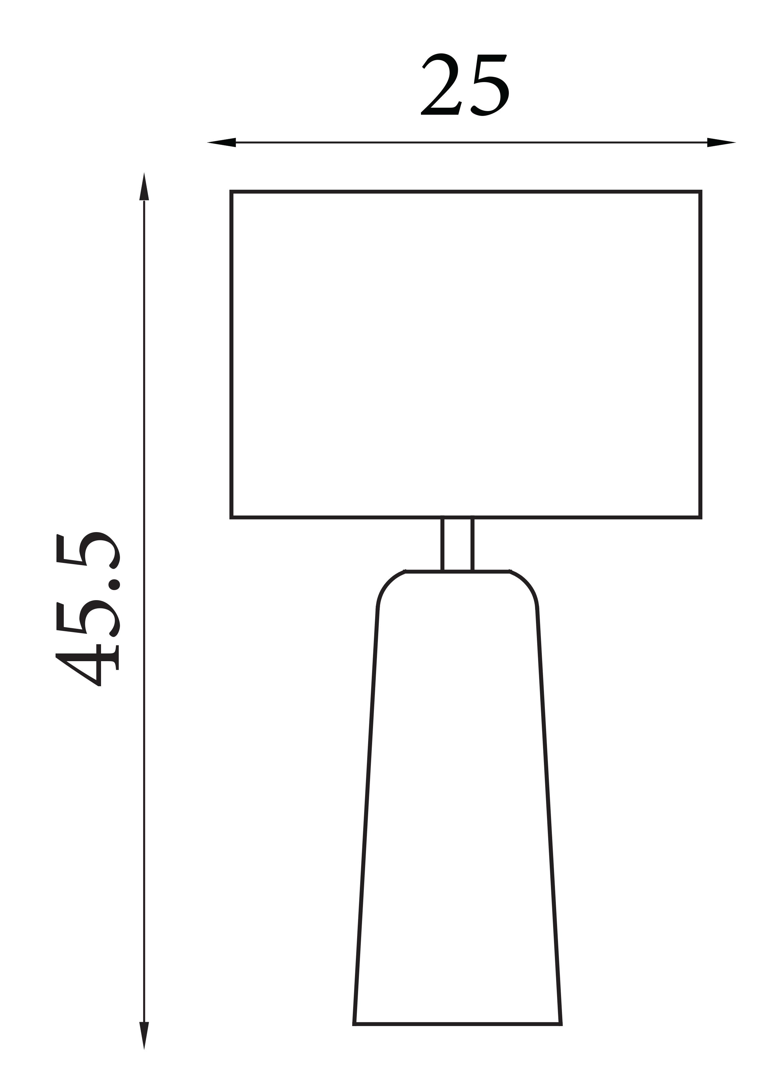 Technical line drawing of the Agra table lamp showing height 45.5cm and width 25cm