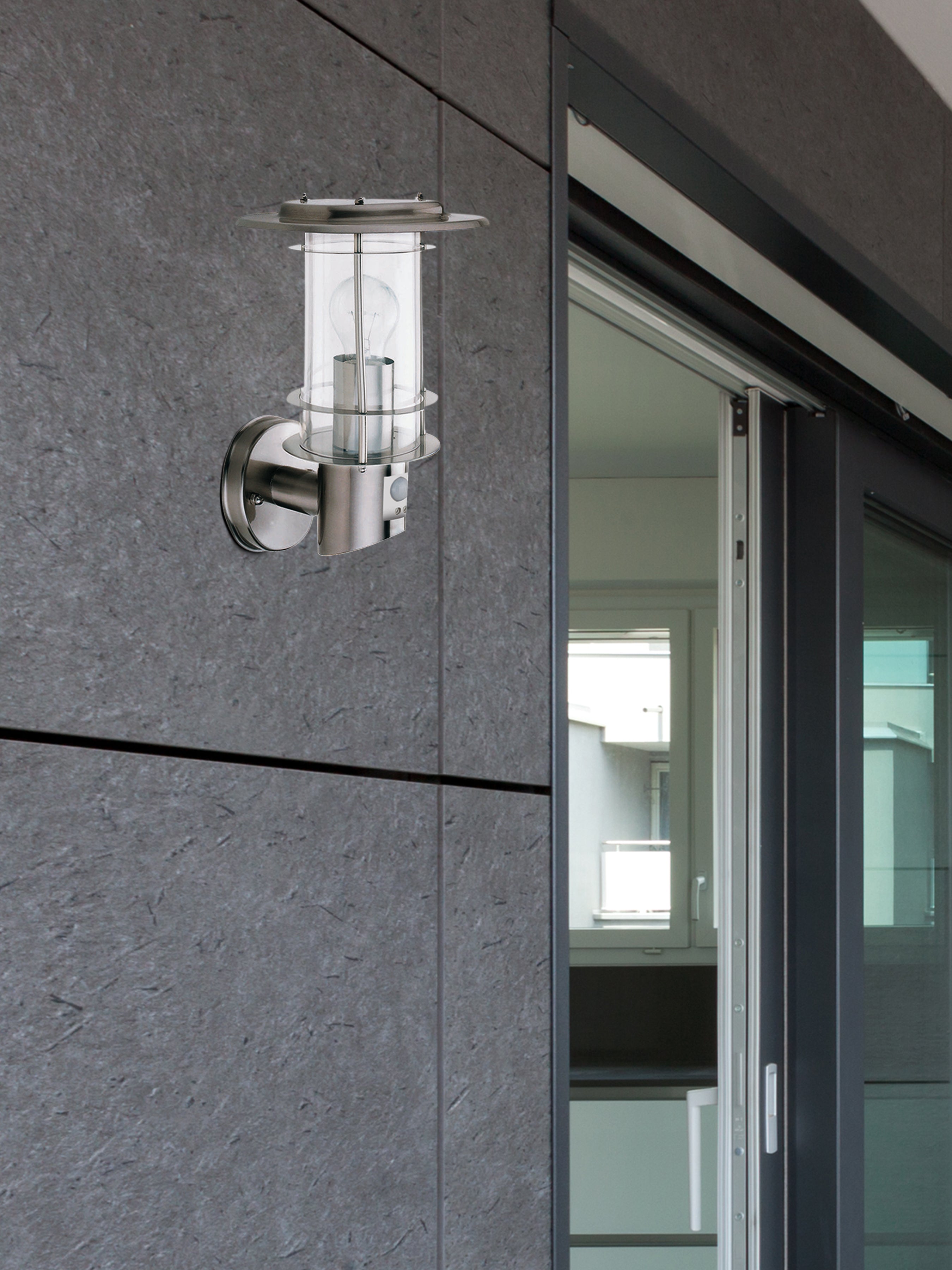 Searchlight Easby Outdoor Wall Light with Sensor - Stainless Steel - IP44