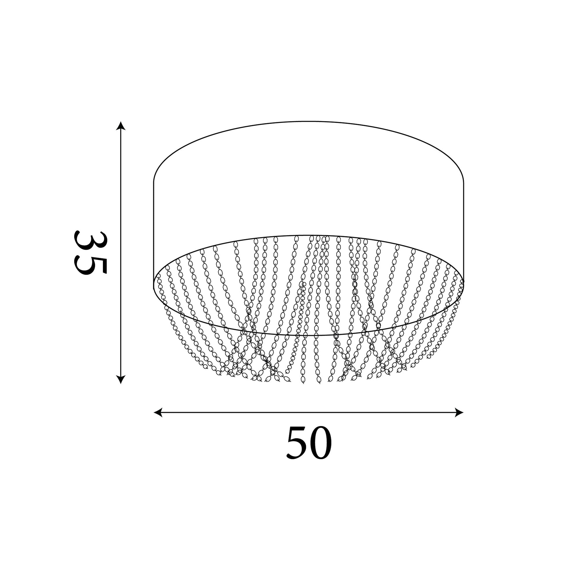 Technical drawing of the Searchlight Bellano 5 light flush ceiling light showing 35cm height and 50cm diameter