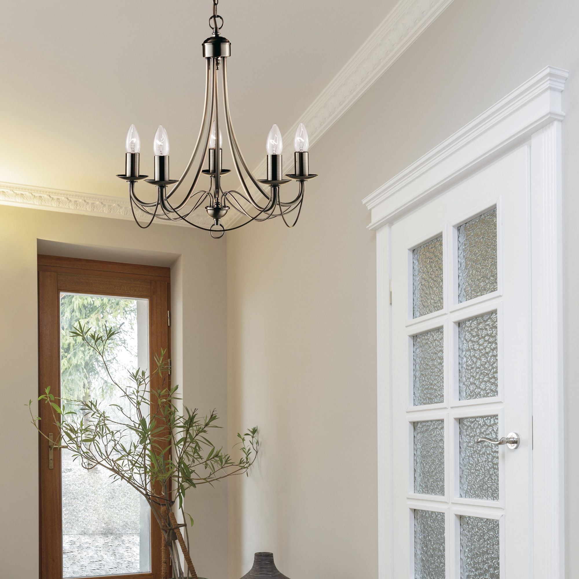Searchlight Marsh Antique Brass 5 Light Multi-arm Fitting, Birdcage Design