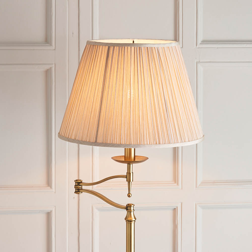 Interiors 1900 Stanford Swing Arm Floor Lamp - Antique Brass & Beige Shade