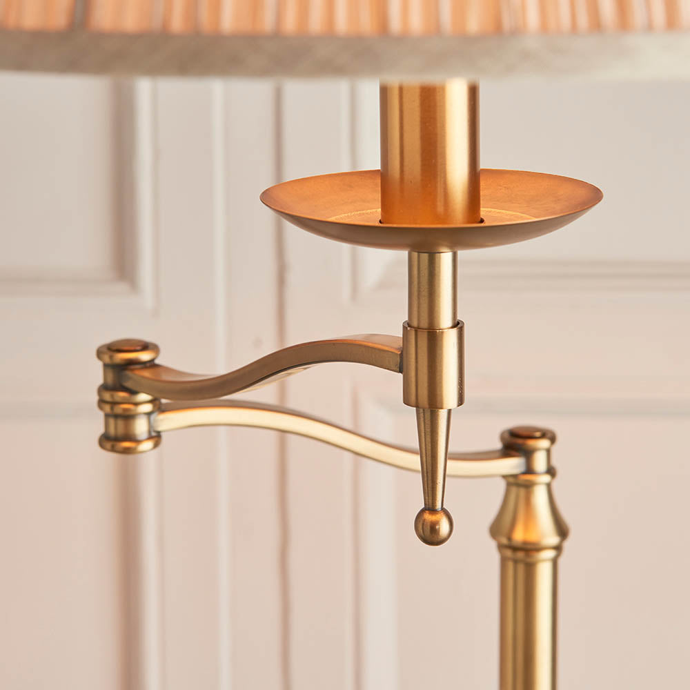 Interiors 1900 Stanford Swing Arm Floor Lamp - Antique Brass & Beige Shade