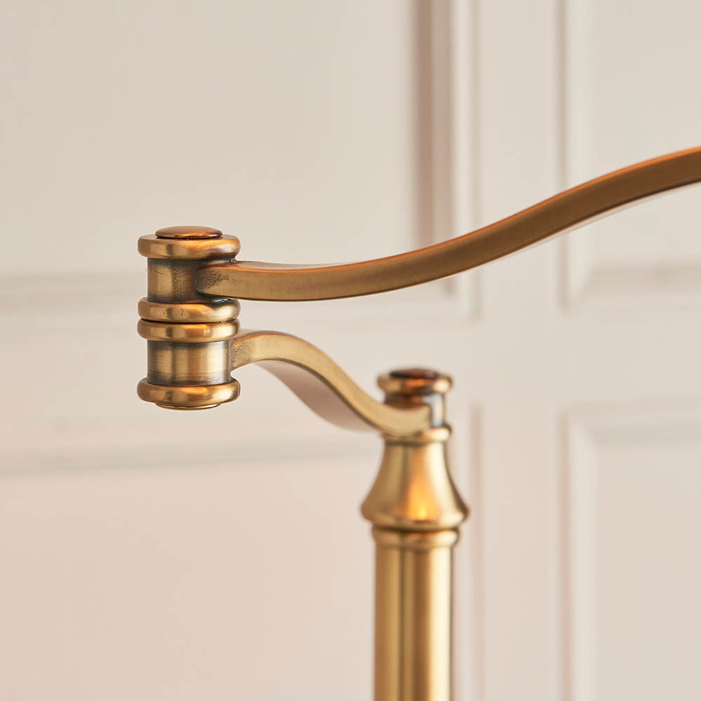 Interiors 1900 Stanford Swing Arm Floor Lamp - Antique Brass & Beige Shade
