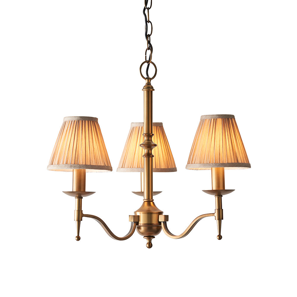 Interiors 1900 Stanford 3 Light Arm Pendant - Antique Brass & Beige Organza Shades