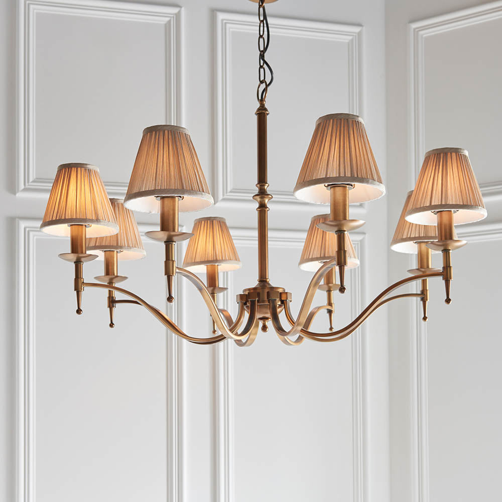 Interiors 1900 Stanford 8 Light Pendant - Antique Brass & Beige Organza Shades