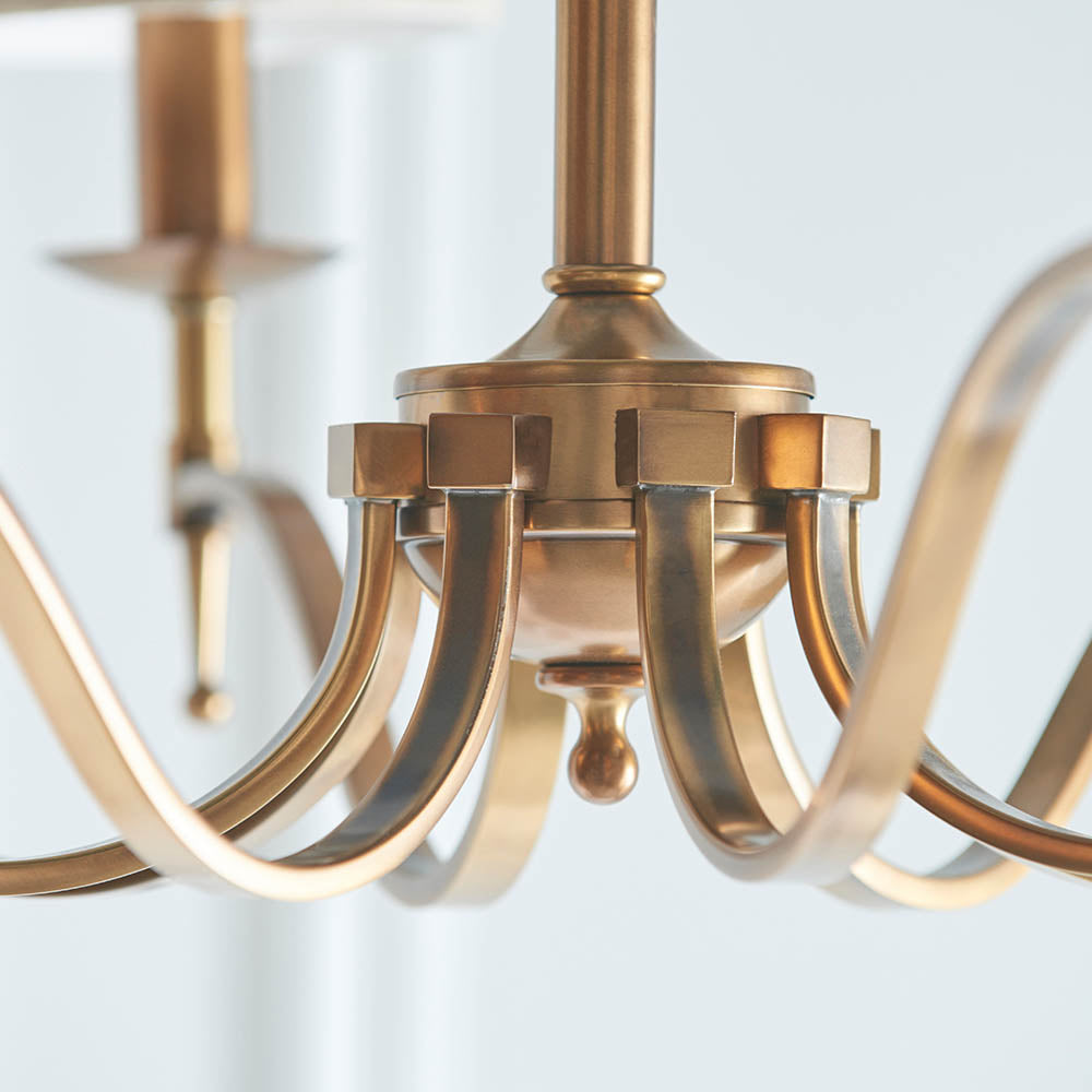 Interiors 1900 Stanford 8 Light Pendant - Antique Brass & Beige Organza Shades