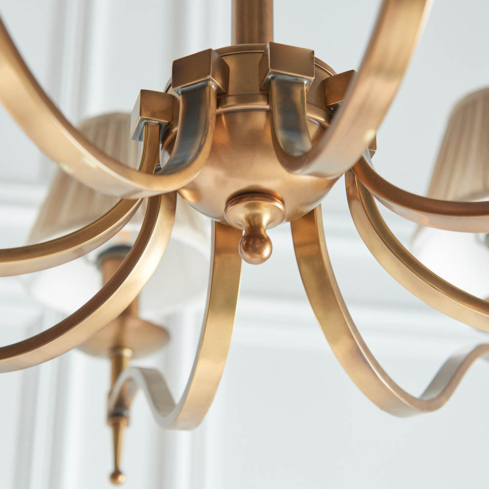 Interiors 1900 Stanford 8 Light Pendant - Antique Brass & Beige Organza Shades