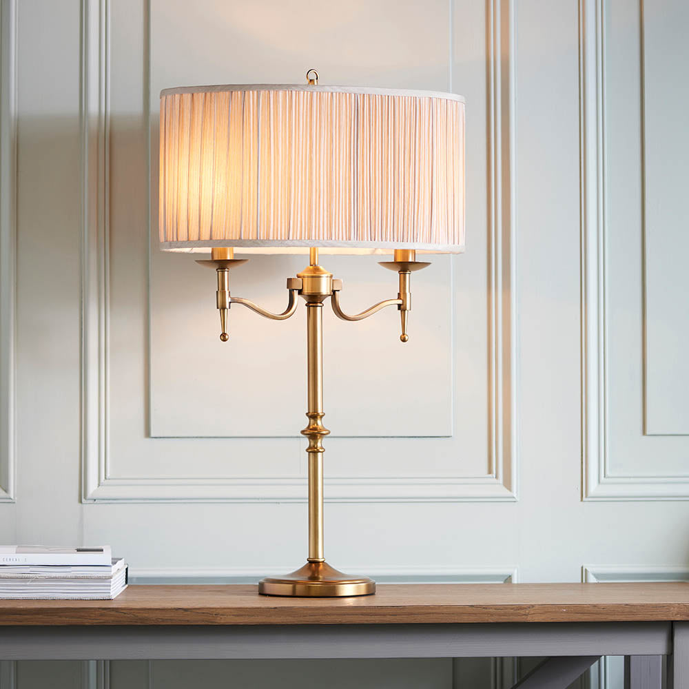 Interiors 1900 Stanford Table Lamp - Antique Brass & Beige Shade