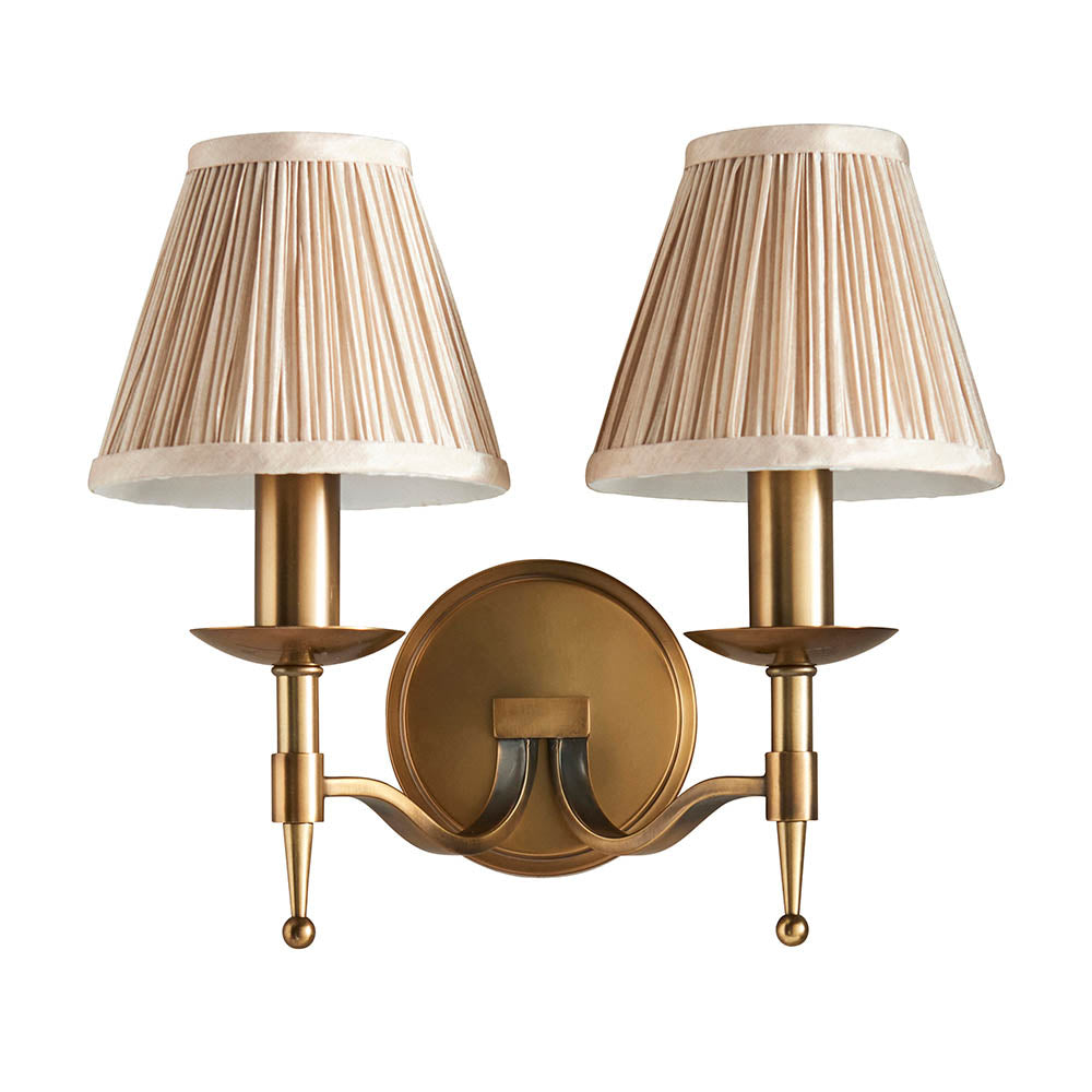 Interiors 1900 Stanford 2 Light Wall Light - Antique Brass & Beige Organza Shades