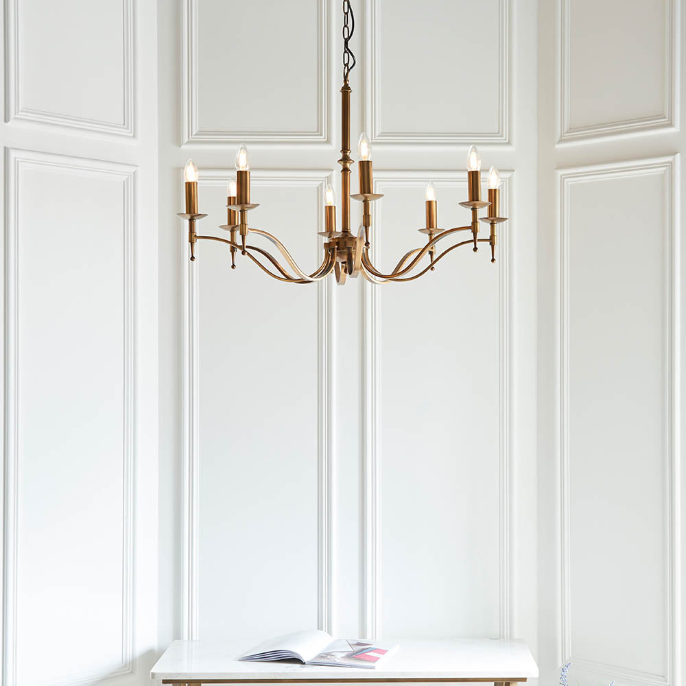 Interiors 1900 Stanford 8 Light Pendant - Antique Brass
