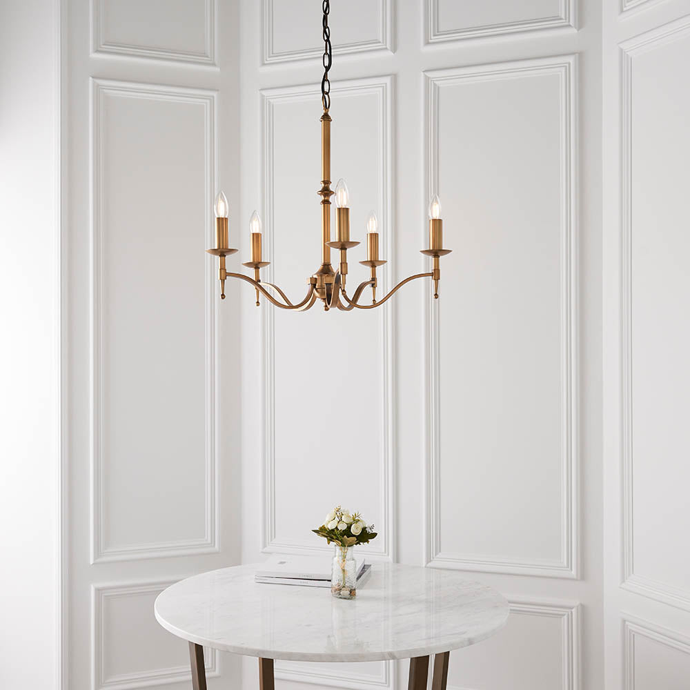 Interiors 1900 Stanford 5 Light Pendant - Antique Brass