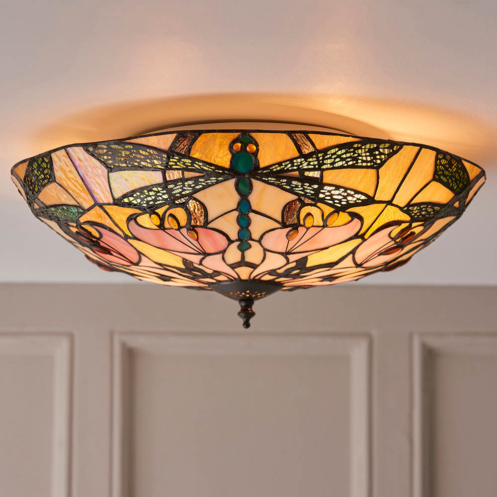 Interiors 1900 Ashton Large 2 Light Flush Fitting - Tiffany Glass
