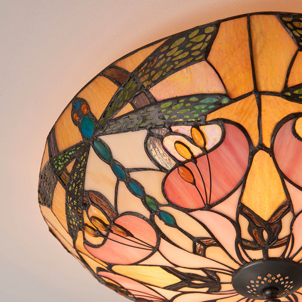 Interiors 1900 Ashton Large 2 Light Flush Fitting - Tiffany Glass