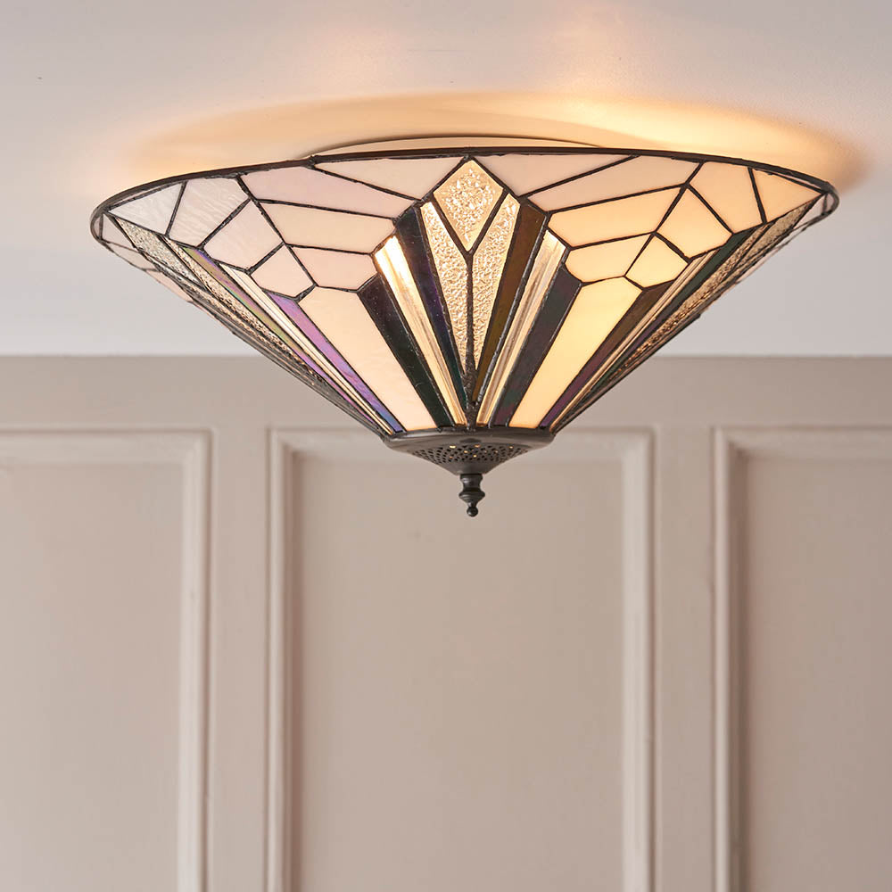Interiors 1900 Astoria Large 2 Light Flush Fitting - Tiffany Glass