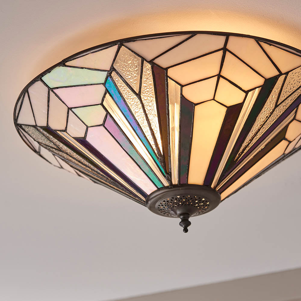 Interiors 1900 Astoria Large 2 Light Flush Fitting - Tiffany Glass