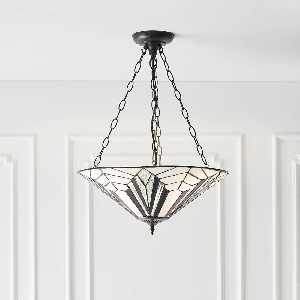 Interiors 1900 Astoria Large Inverted 3 Light Pendant - Tiffany Glass