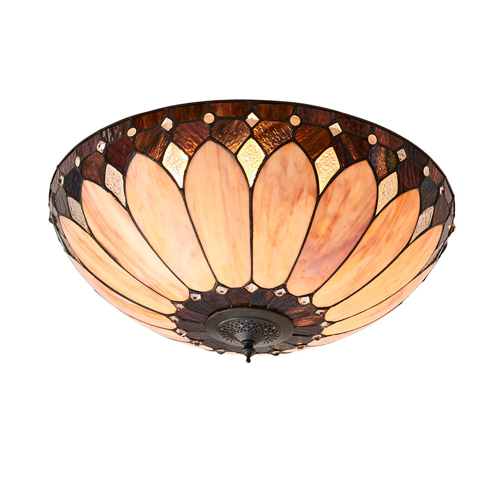Interiors 1900 Brooklyn Large 2 Light Flush Fitting - Tiffany Glass