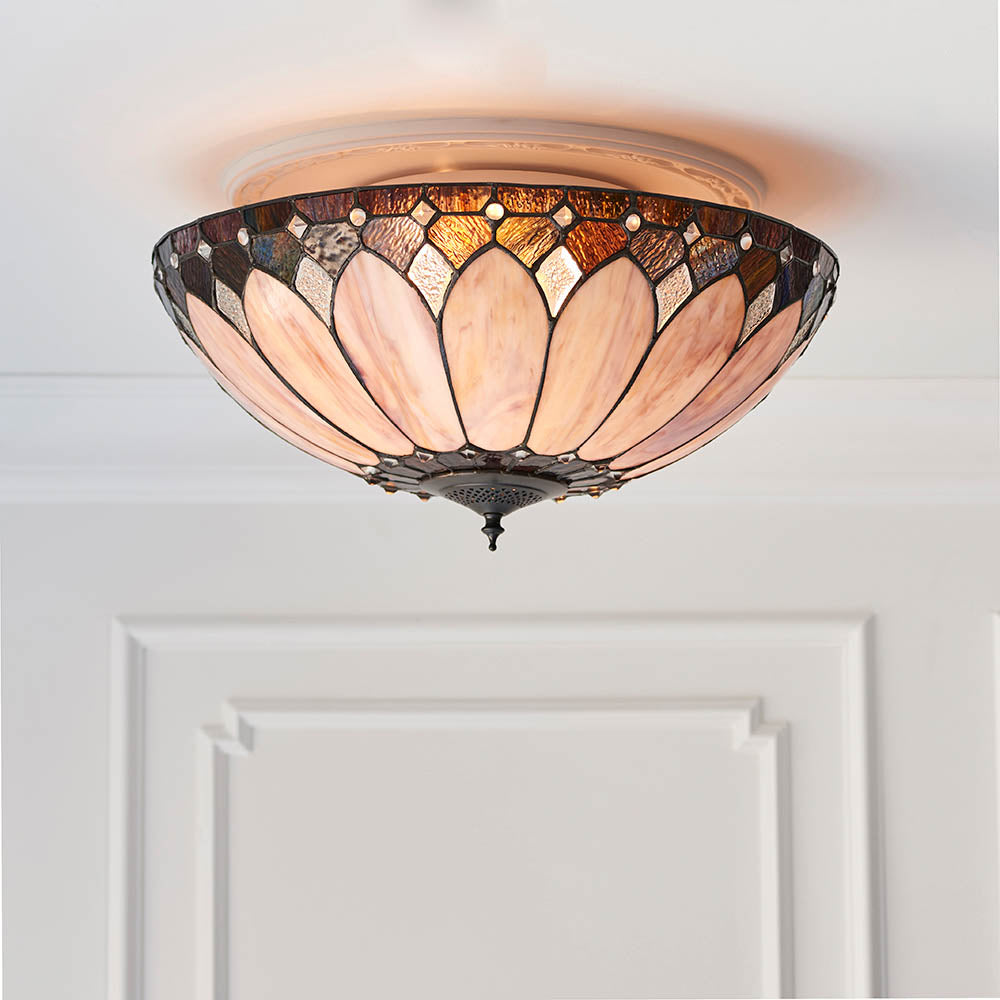 Interiors 1900 Brooklyn Large 2 Light Flush Fitting - Tiffany Glass