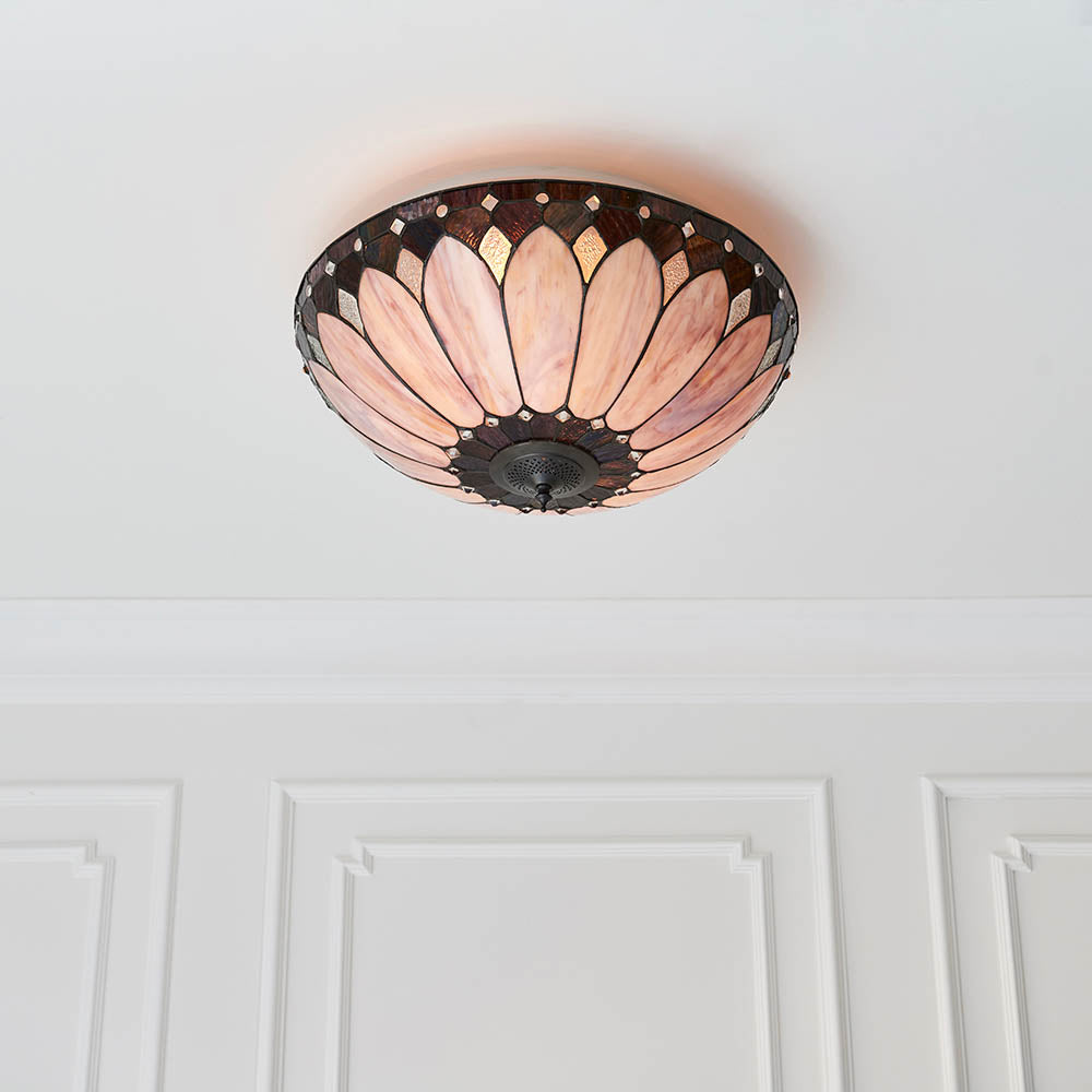 Interiors 1900 Brooklyn Large 2 Light Flush Fitting - Tiffany Glass