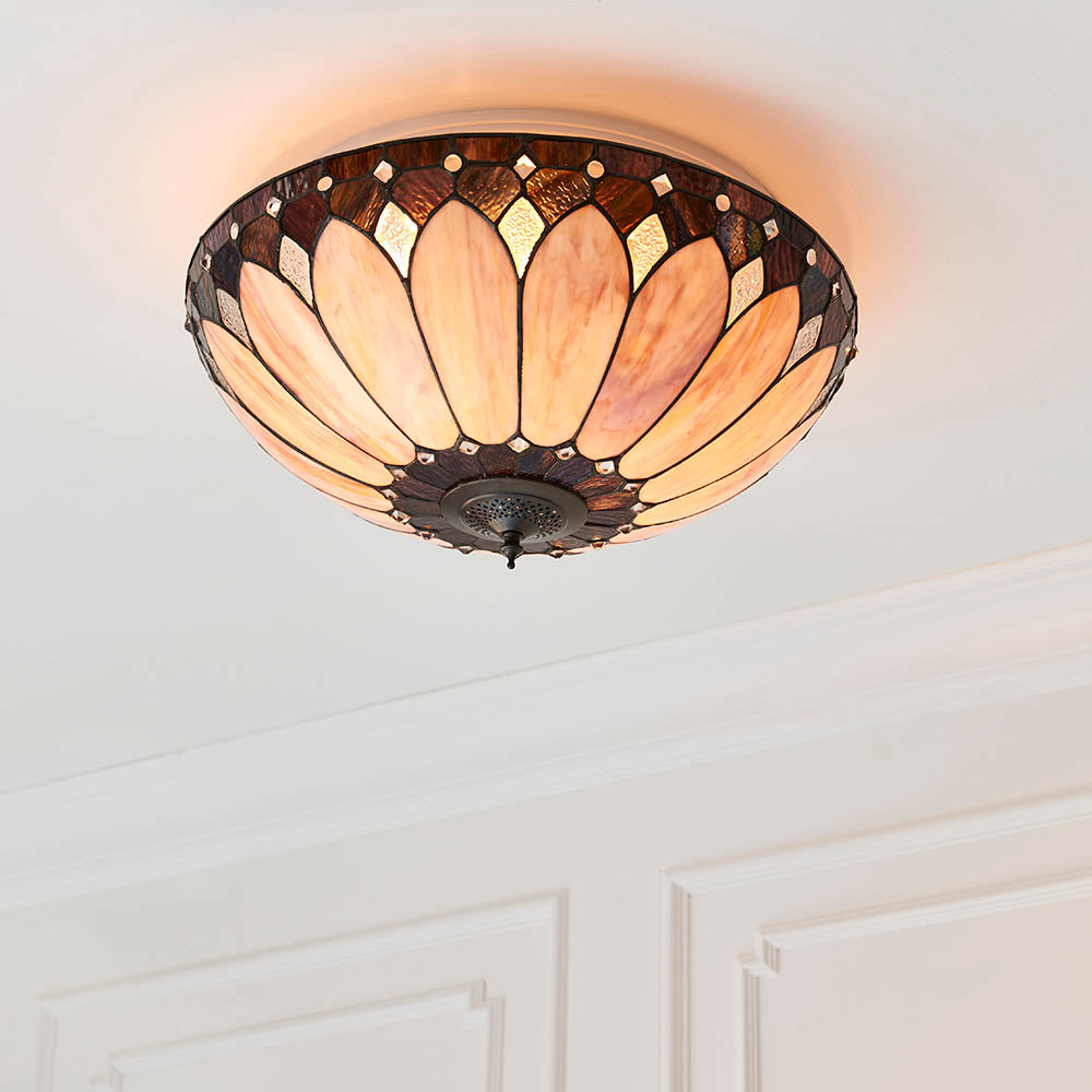 Interiors 1900 Brooklyn Large 2 Light Flush Fitting - Tiffany Glass