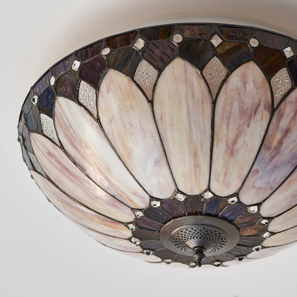 Interiors 1900 Brooklyn Large 2 Light Flush Fitting - Tiffany Glass
