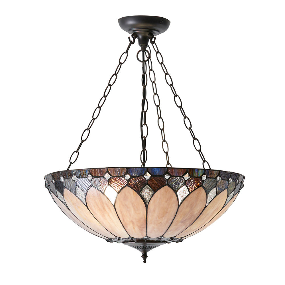 Interiors 1900 Brooklyn Large Inverted 3 Light Pendant - Tiffany Glass