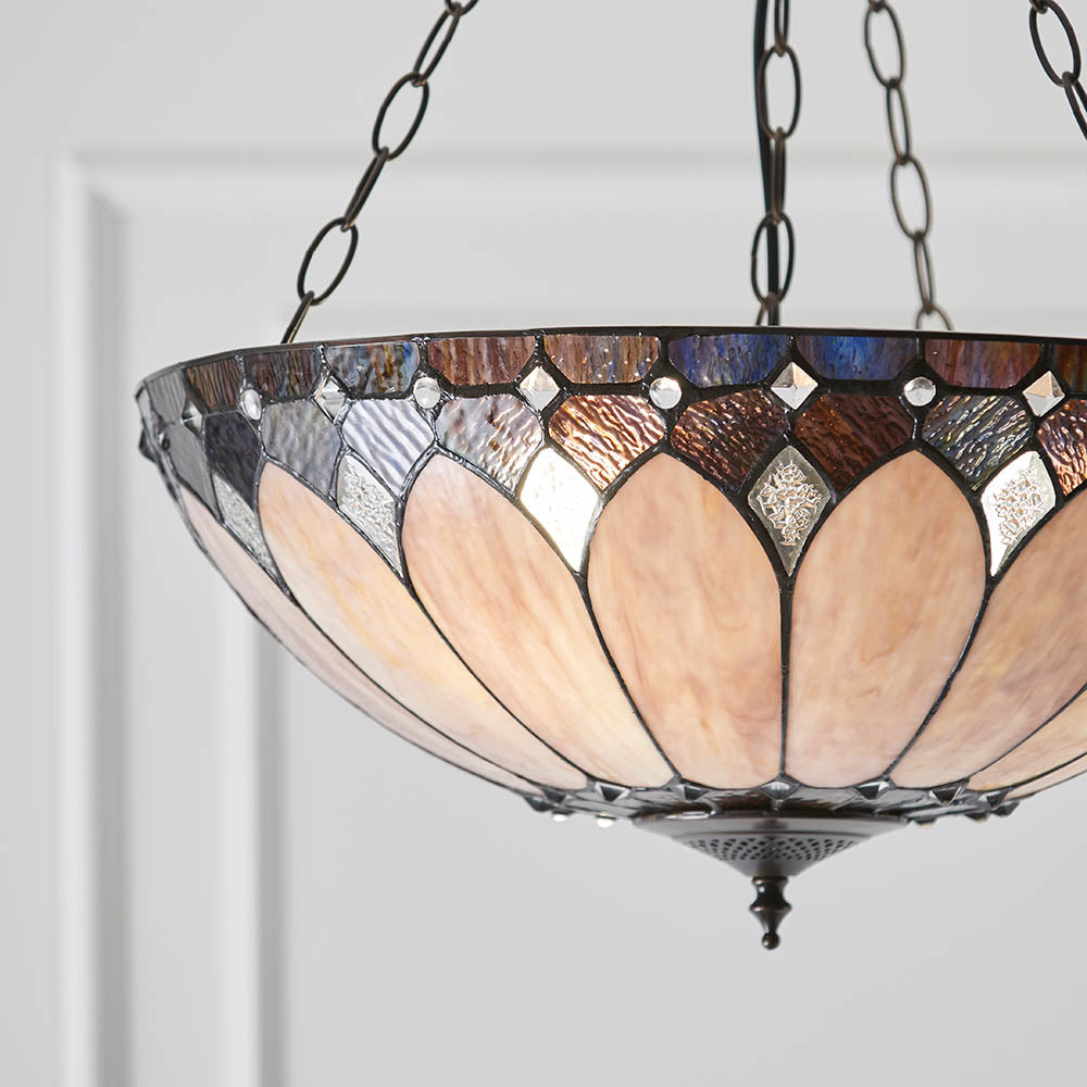 Interiors 1900 Brooklyn Large Inverted 3 Light Pendant - Tiffany Glass