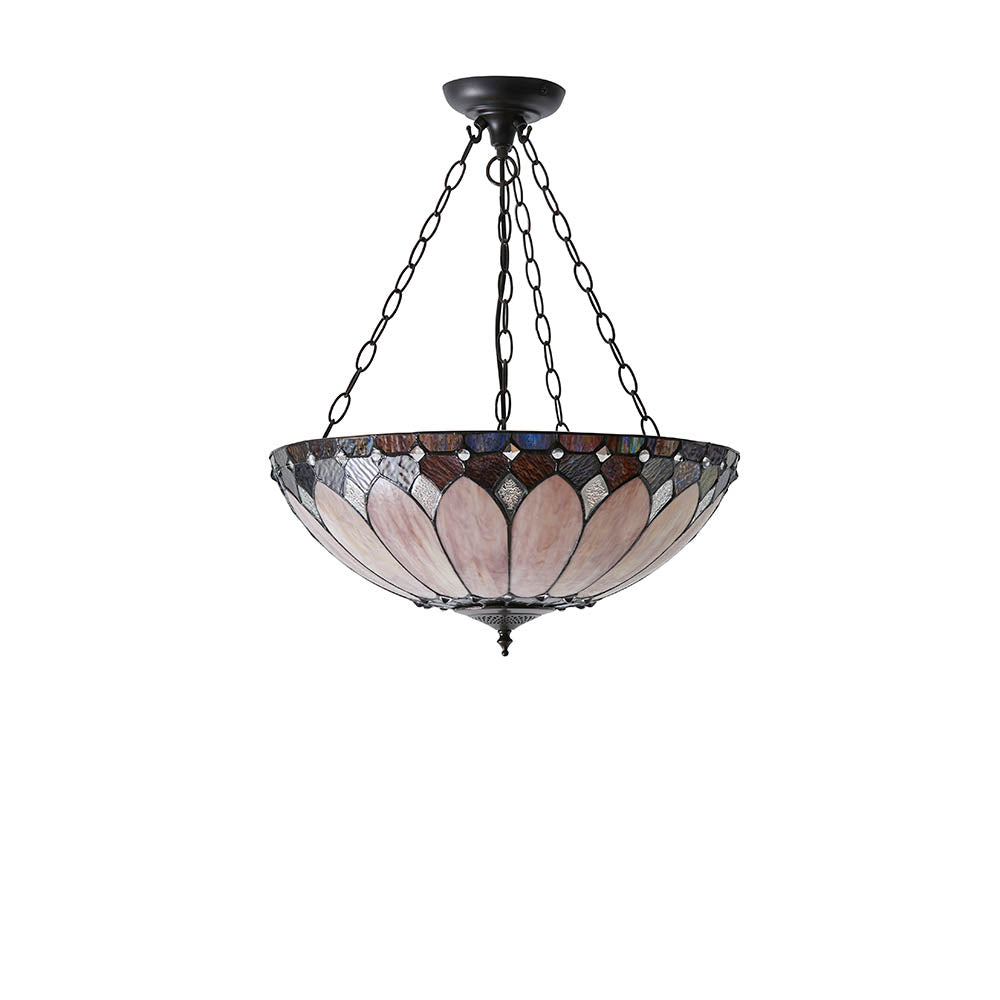 Interiors 1900 Brooklyn Large Inverted 3 Light Pendant - Tiffany Glass