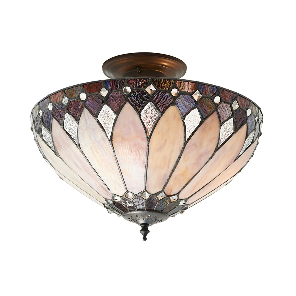 Interiors 1900 Brooklyn Medium 3 Light Semi Flush Pendant -Handcrafted Tiffany Style Glass