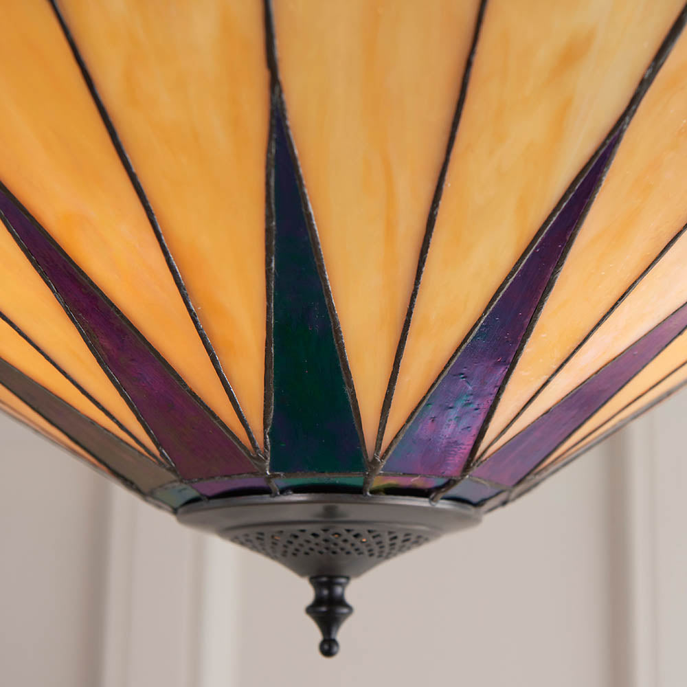 Interiors 1900 Dark Star Large 3 Light Semi-Flush Fitting - Tiffany Glass