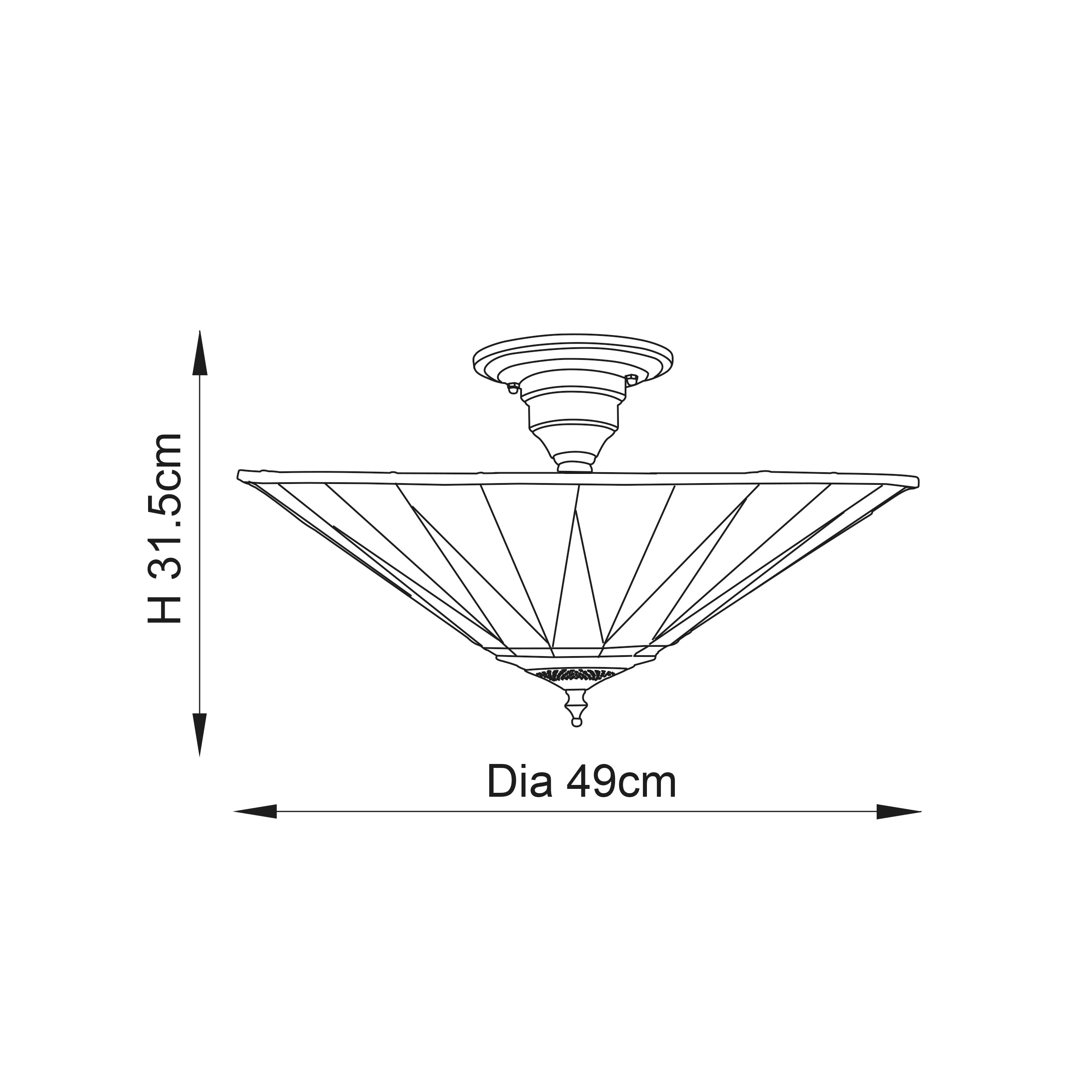 Interiors 1900 Dark Star Large 3 Light Semi-Flush Fitting - Tiffany Glass