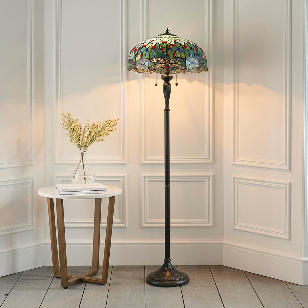 Interiors 1900 Dragonfly Blue Floor Lamp - Tiffany Glass