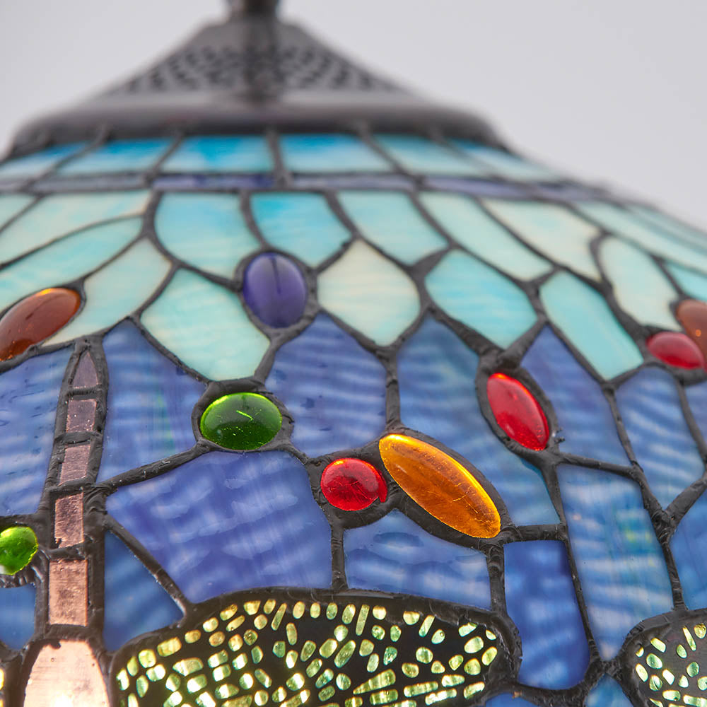 Interiors 1900 Dragonfly Blue Medium 3 Light Pendant - Tiffany Glass
