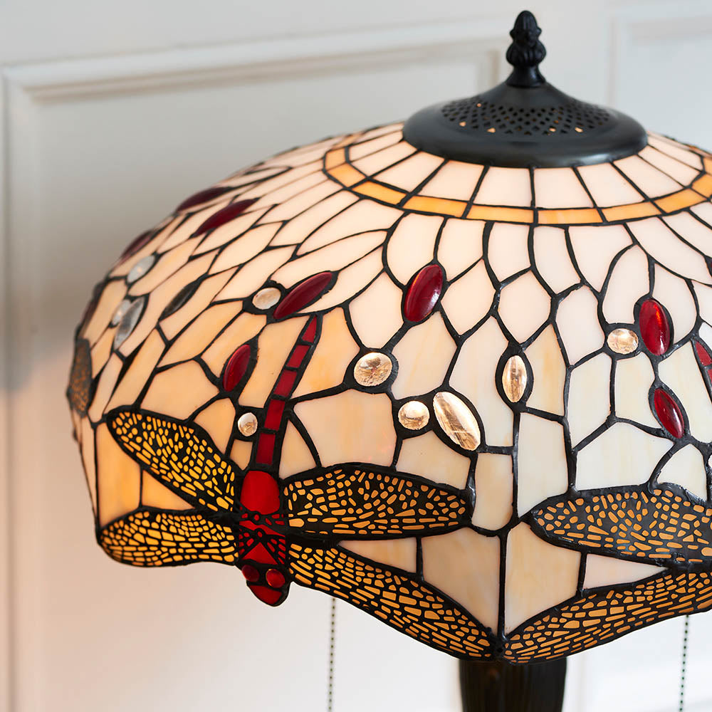 Interiors 1900 Dragonfly Beige Medium Table Lamp - Tiffany Glass